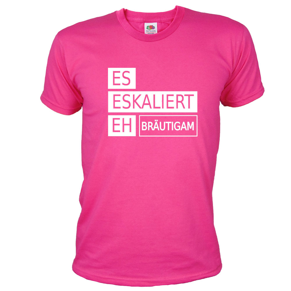 Pinkfarbenes Bräutigam-T-Shirt mit Eskaliert eh-Print für den Junggesellenabschied