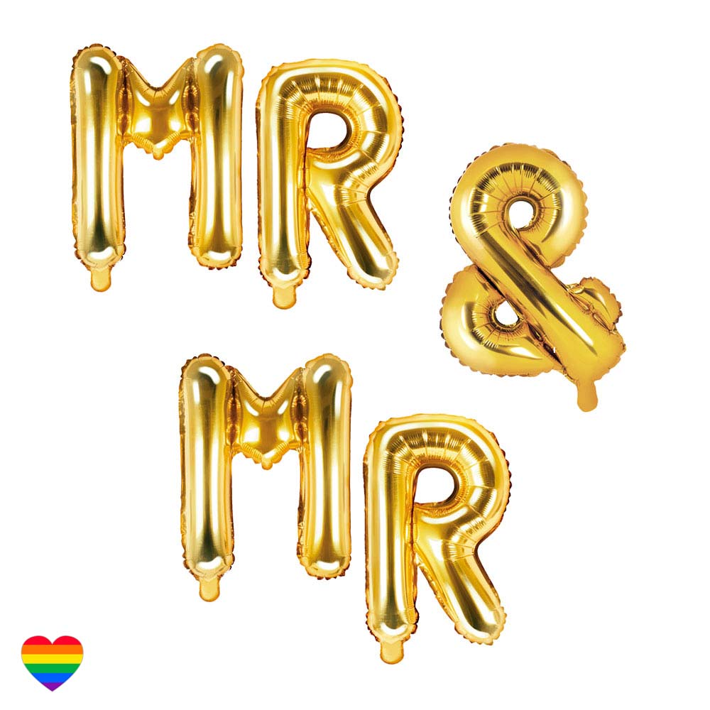 Buchstaben-Ballons: Mr & Mr - Gold - Hochzeitsdeko für schwule Ehepaare