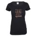 Schwarzes Damen Fun Spruch-Shirt mit kupferfarbenem Aufdruck: Bitte nicht schubsen - ich bin schon leicht angetüdelt