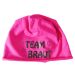 Pinkfarbene Beanie mit Team Braut-Schriftzug und Sternen - Aufdruck