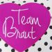 Pinkes Team Braut Stoff-Herz auf gepunktetem Turnbeutel