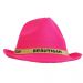 Pinkfarbener JGA-Hut mit goldfarbenem Bräutigam-Hutband