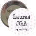 Gepunkteter JGA-Button mit Name und Datum personalisiert