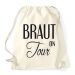 Vintage-Rucksack mit Braut on Tour-Motiv für den Junggesellenabschied