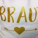 Goldfarbenes Braut-Pfeil-Motiv auf weissem Stoffbeutel