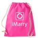 Pinkfarbener Rucksack mit iMarry-Motiv für den JGA