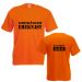 Orangefarbenes Herren-JGA-Shirt mit Eheknast-Schriftzug - Vorder- und Rückansicht