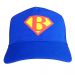 Blaue Bräutigam-Cap mit großem B im Superhelden-Stil