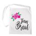 Weisse Umhängetasche mit Team Braut-Aufschrift und Blumen-Motiv