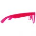 Pinkfarbene Junggesellenabschied-Brille mit Team Braut-Motiv von der Seite