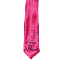 Pinkfarbene JGA Krawatte mit Team Braut Aufdruck und Herzen