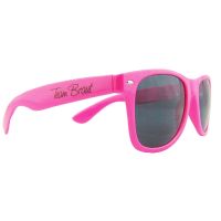 Pinkfarbene JGA-Sonnenbrille mit Team Braut-Motiv
