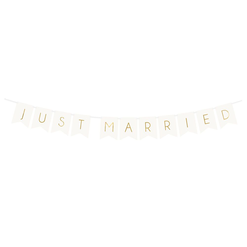 Just Married-Girlande - Weiss-Gold - Hochzeitsdeko