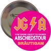 Pinkfarbener JGA Bräutigam-Button mit Hard Rock-Motiv