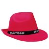 Pinkfarbener Gangster-Hut mit Bräutigam-Hutband für den JGA