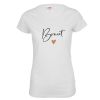 Damen JGA-Shirt: Weiss mit kupferfarbenem Herz und Braut-Aufdruck