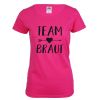 Pinkfarbenes Team Braut JGA-Shirt mit schwarzem Herz und Pfeil-Aufdruck
