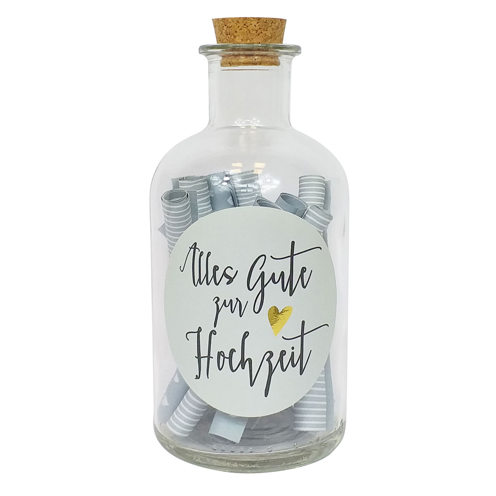 Geldgeschenk-Verpackung - Flasche mit Alles Gute zur Hochzeit-Motiv