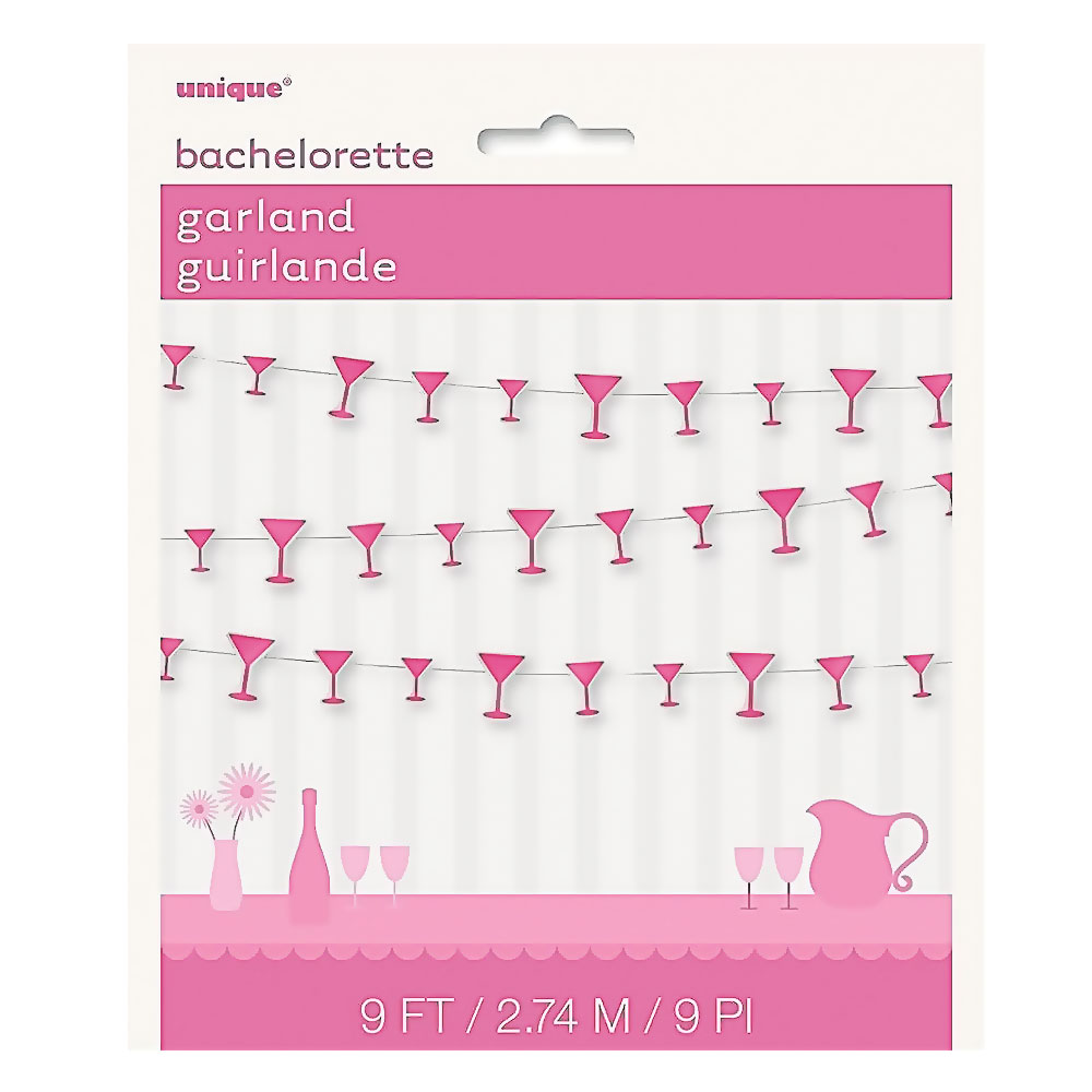 Pinkfarbene Papiergirlande mit Martinigläsern
