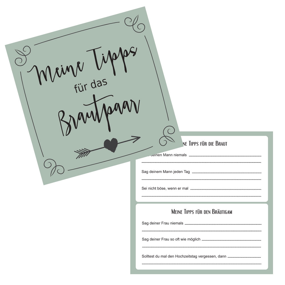 Tipps an das Brautpaar - Erinnerungskarten für Hochzeit und Polterabend