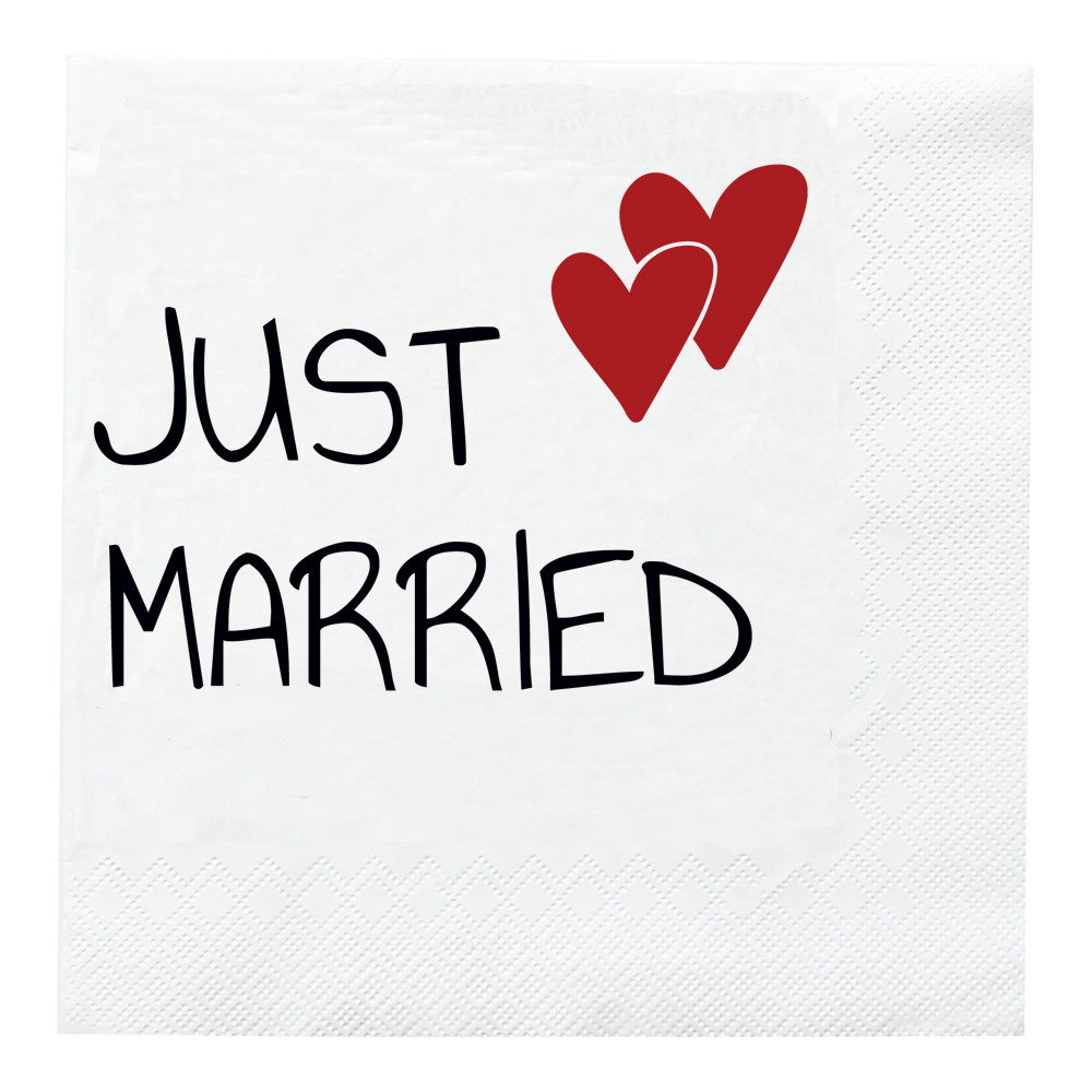 Stilvolle weiße Hochzeit-Servietten mit Just Married-Motiv
