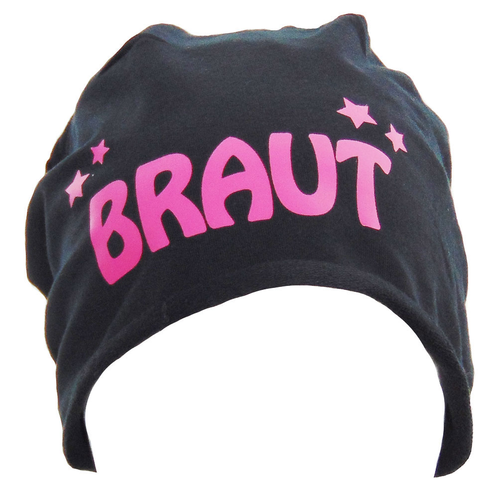 Schwarze Beanie mit Braut-Schriftzug und Sternen