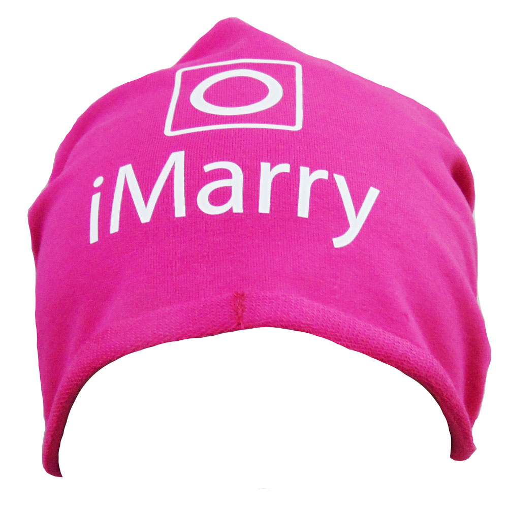 Pinkfarbene JGA-Mütze mit iMarry-Motiv