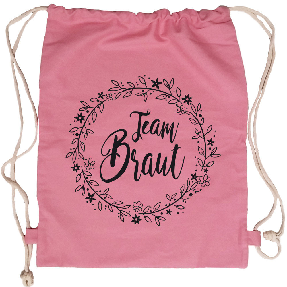 Team Braut JGA-Turnbeutel mit Blumen in Rosa