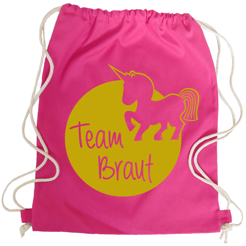 JGA Turnbeutel Team Braut mit Einhorn - Pink