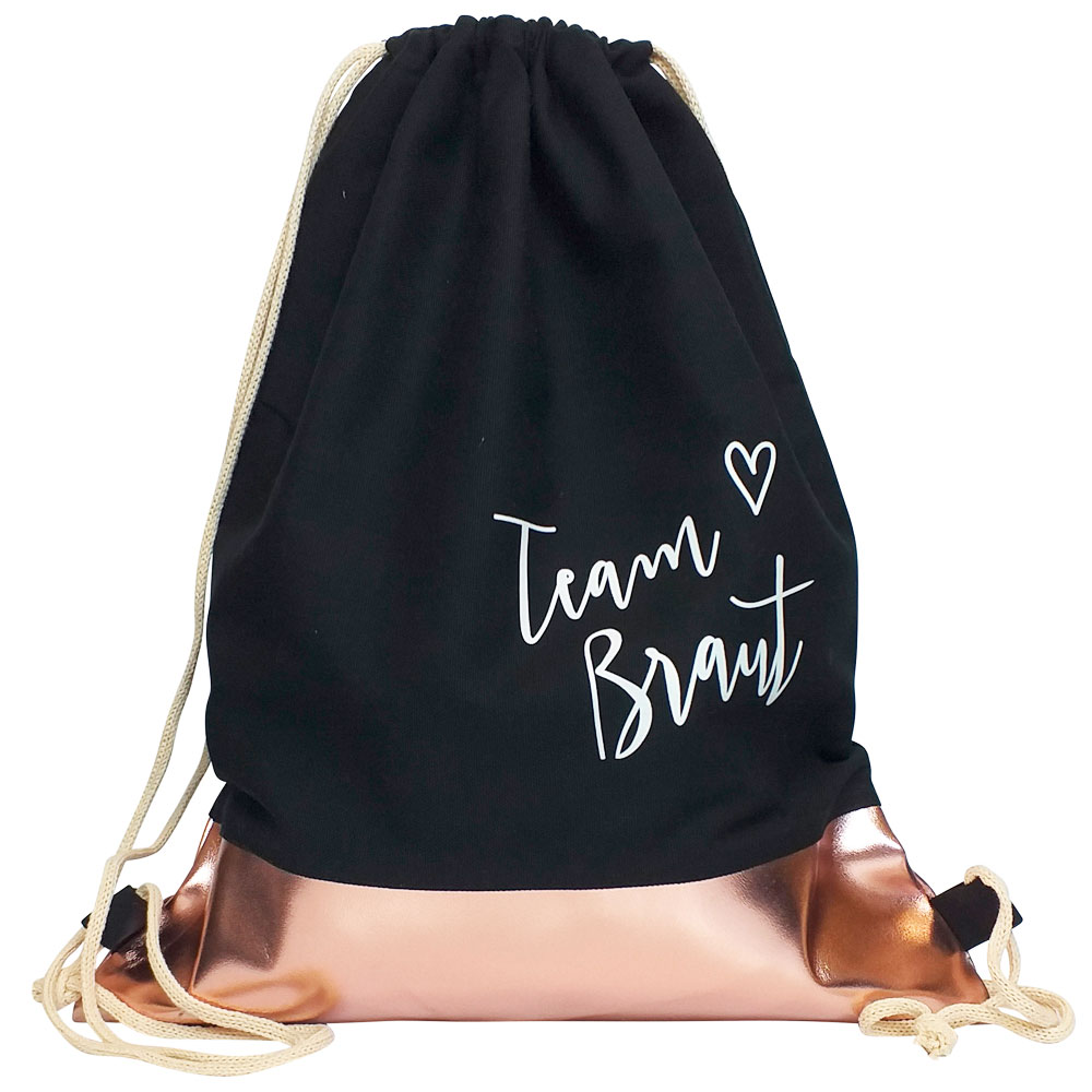 JGA Rucksack Team Braut - Plain Hearts - Schwarz-Rosegold