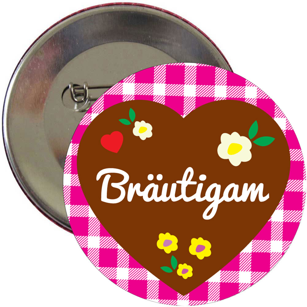 Button "Bräutigam" - Lebkuchenherz - Pink