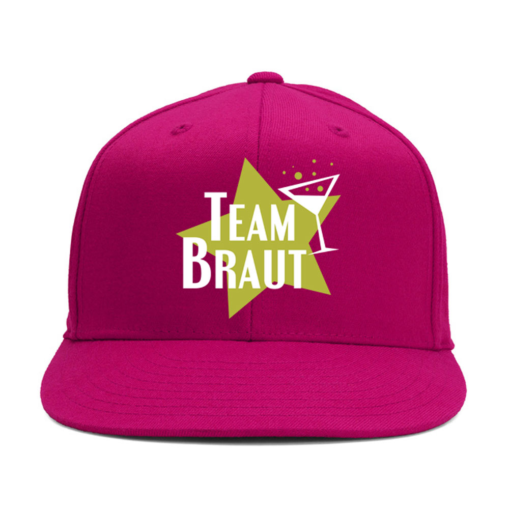 Pinkfarbene Team Braut JGA Cap mit goldfarbenem Stern