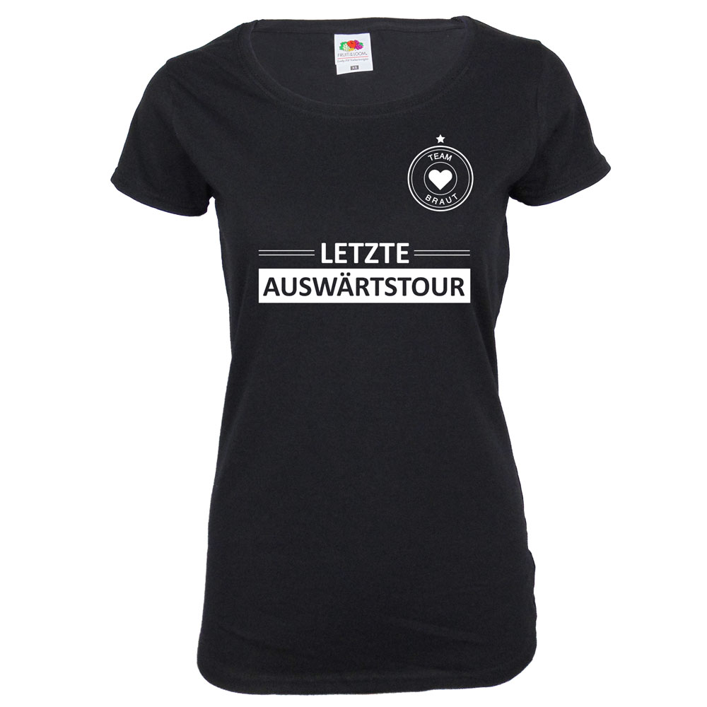 Damen JGA-Shirt mit Letzte Auswärtstour-Motiv - Schwarz