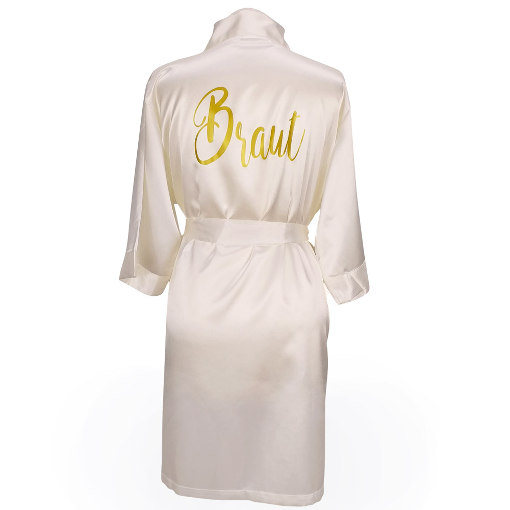 JGA Wellness-Bademantel Braut - Satin-Kimono in Elfenbein-Weiss