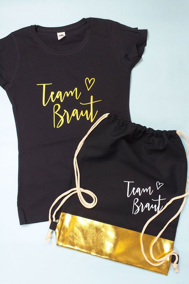 Team Braut-Kleidung im Gold-Design für den Junggesellinnenabschied