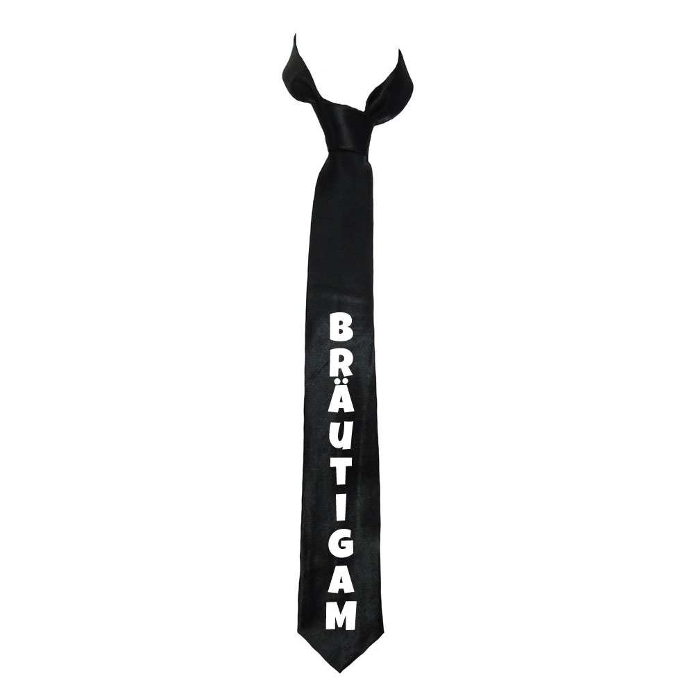Schwarze Junggesellenabschied-Krawatte mit Bräutigam-Schriftzug