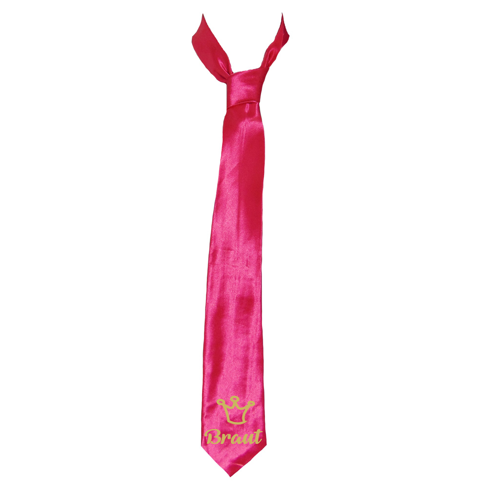 Pinke JGA-Krawatte mit goldfarbenem Braut-Schriftzug