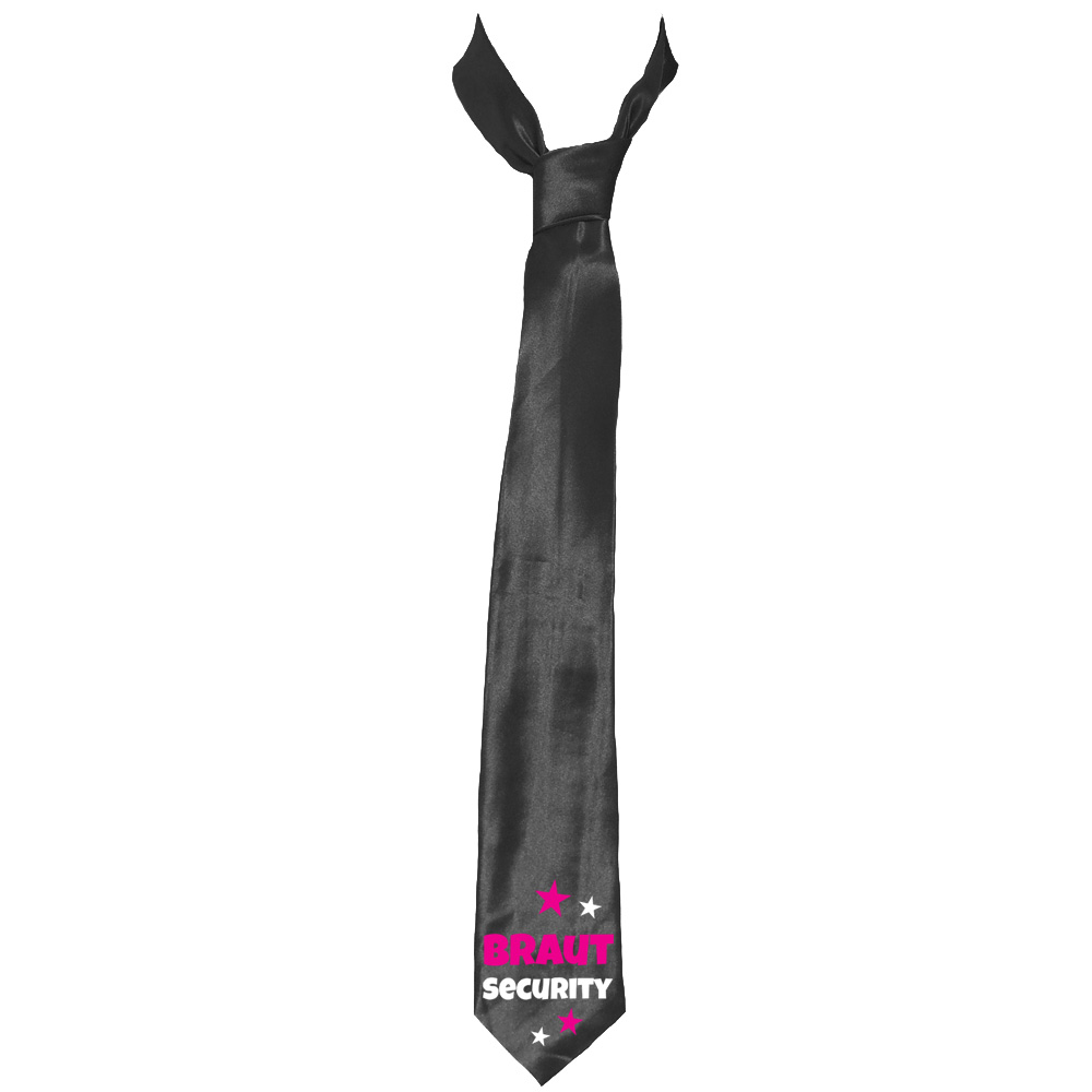 Schwarze JGA Damen-Krawatte mit Braut Security Aufdruck