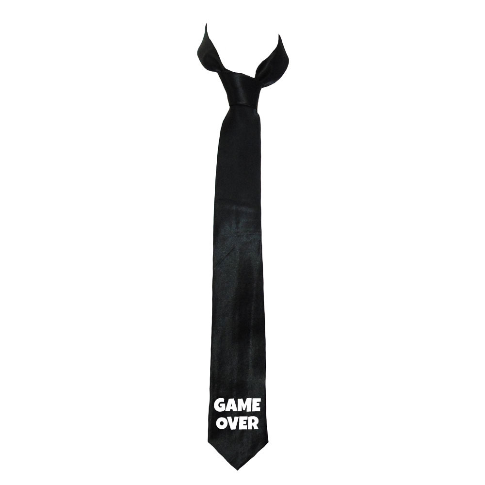 Schwarze JGA Herren-Krawatte mit Game Over-Motiv