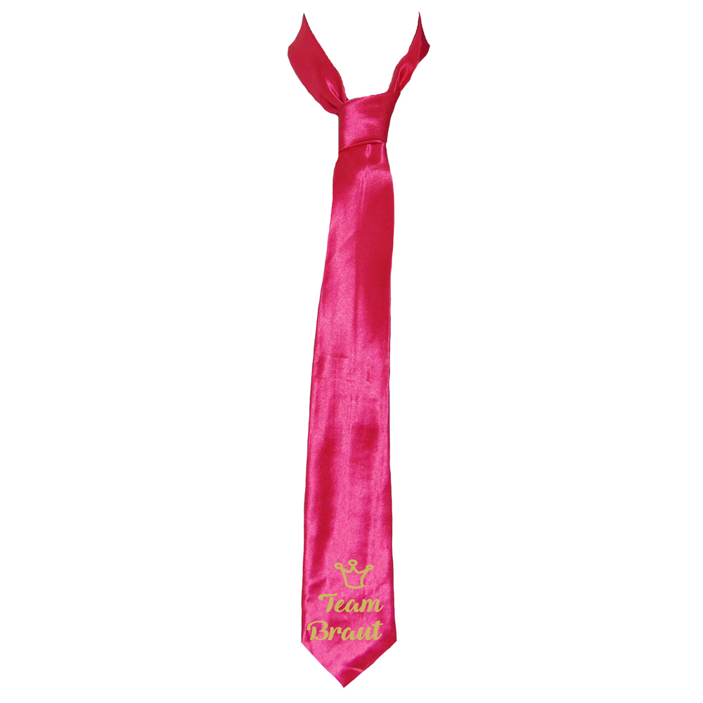 Pinkfarbene JGA-Krawatte mit goldfarbenem Team Braut-Motiv