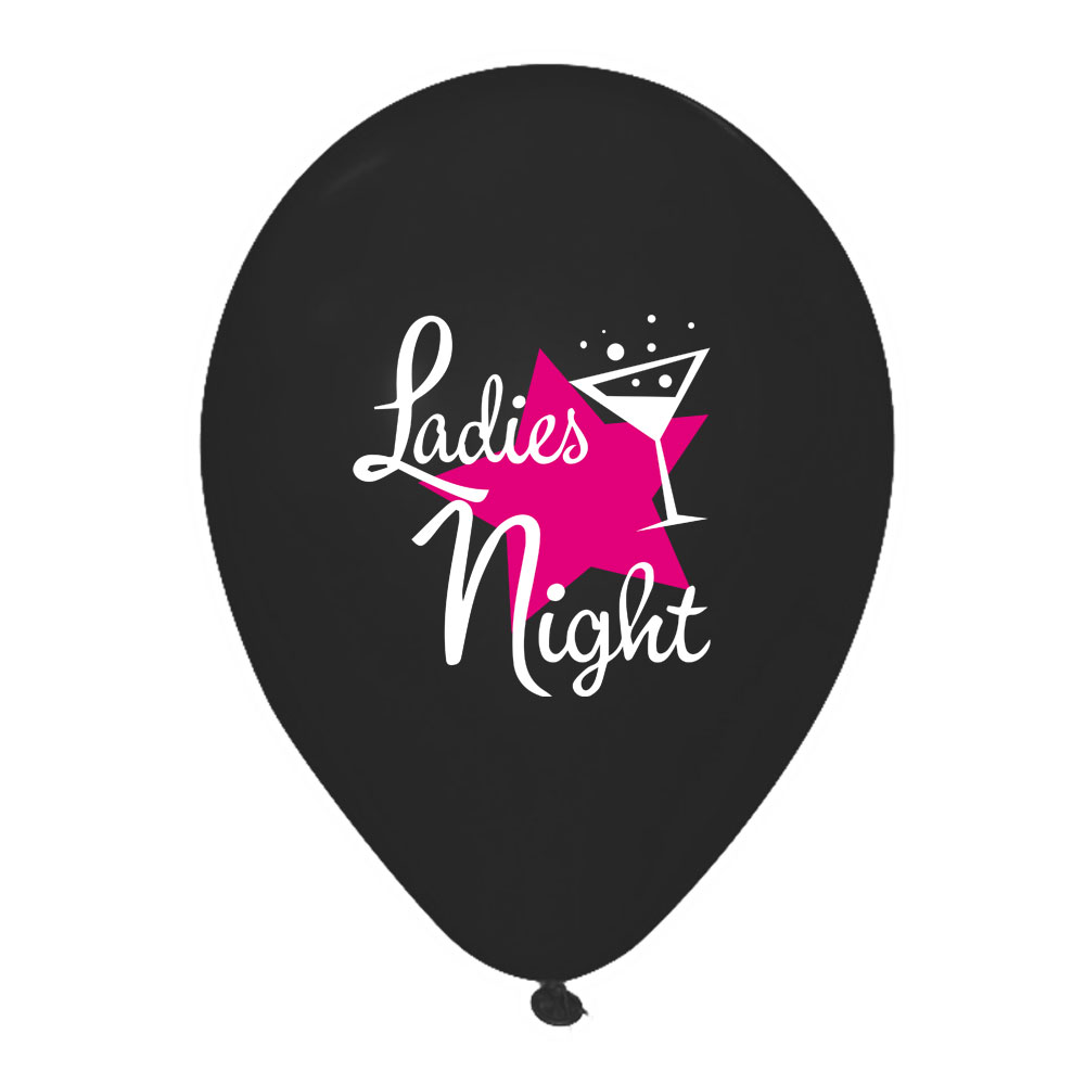 Schwarze JGA Luftballons mit Ladies Night-Aufdruck
