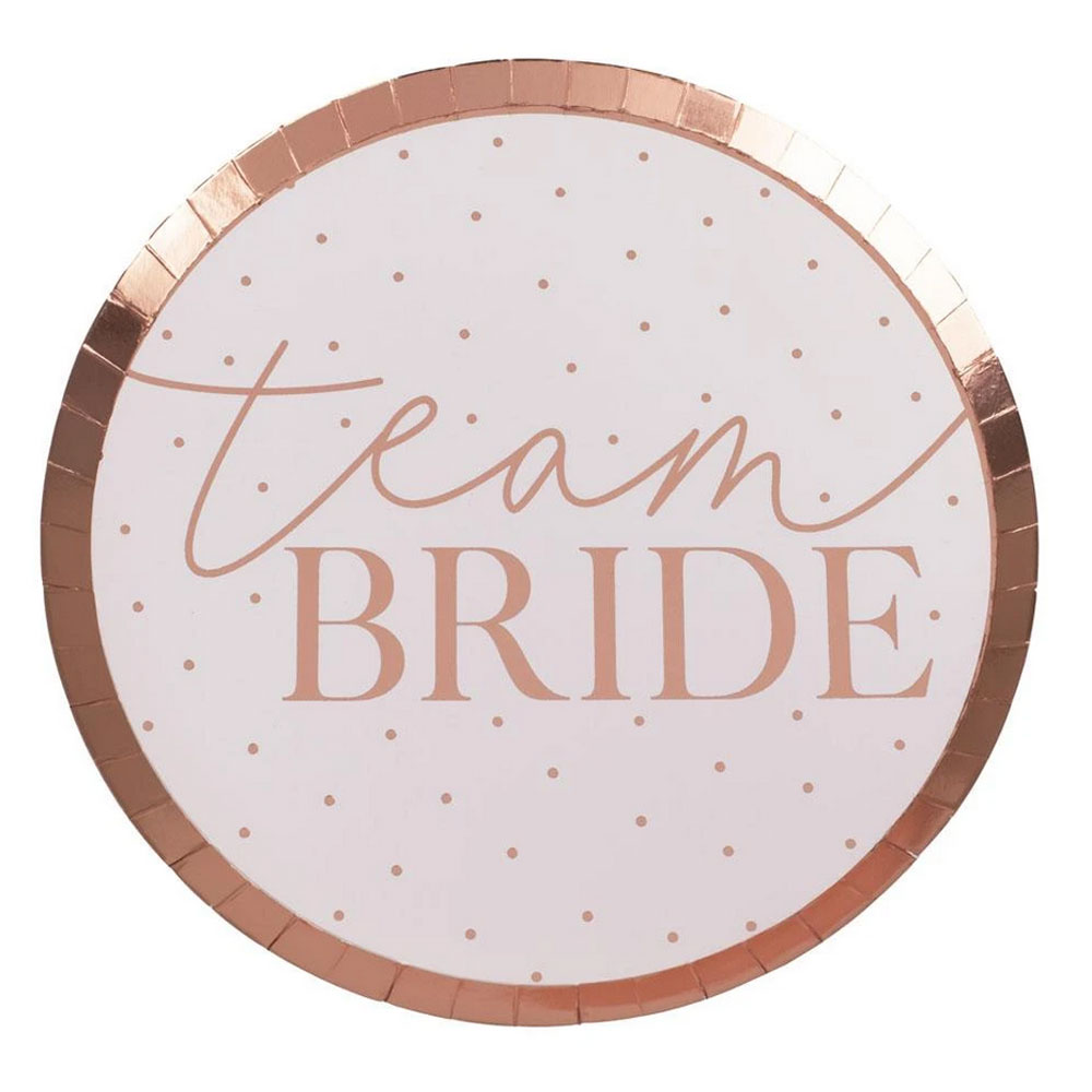 Junggesellenabschied - Pappteller in Rose-Gold mit Team Bride-Aufdruck