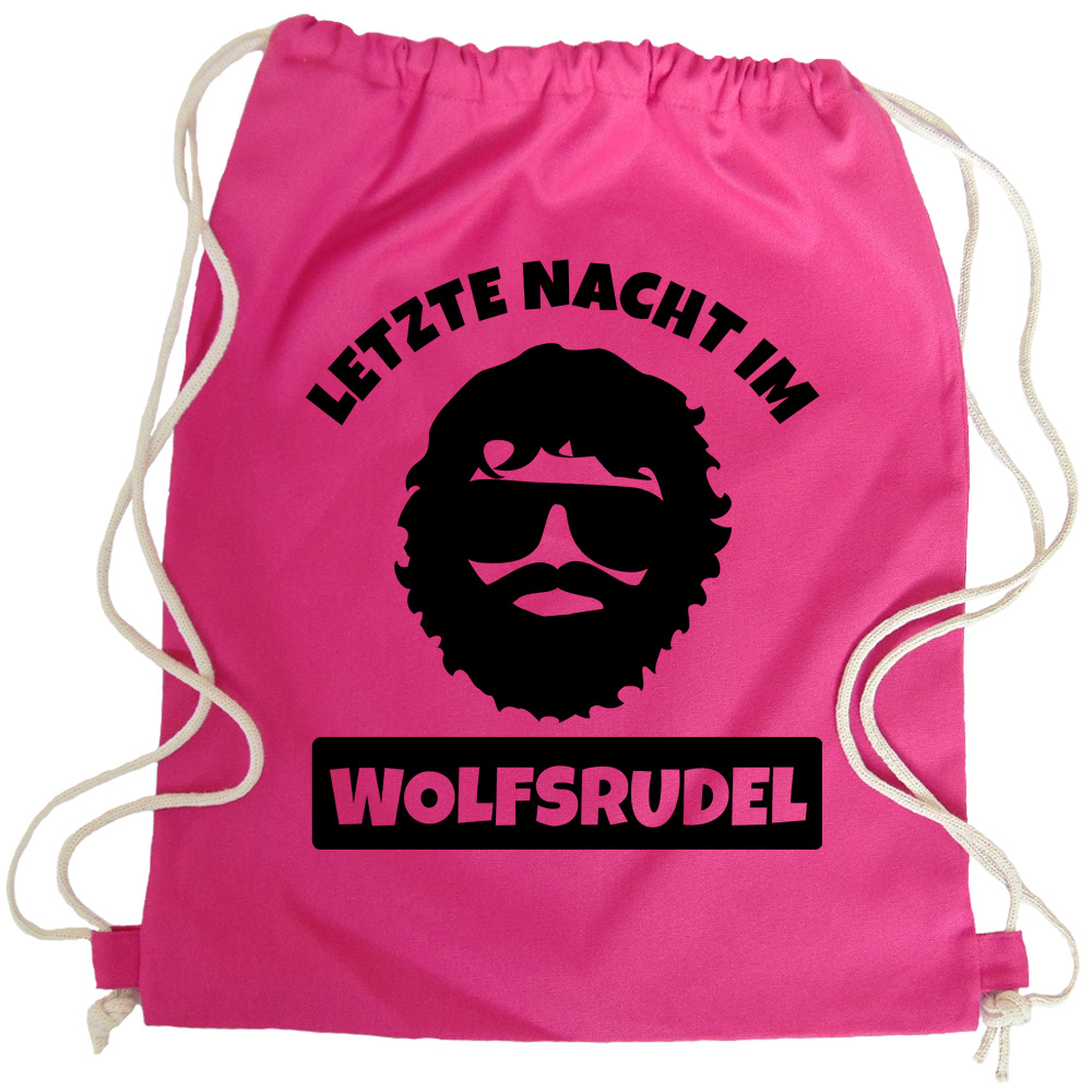 Pinkfarbener JGA Turnbeutel-Rucksack mit Hangover Alan-Aufdruck