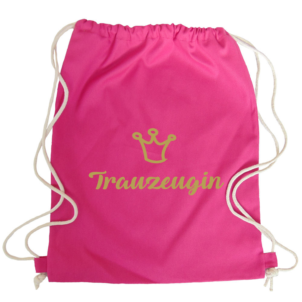 Pinkfarbener JGA-Rucksack mit goldfarbenem Trauzeugin-Schriftzug