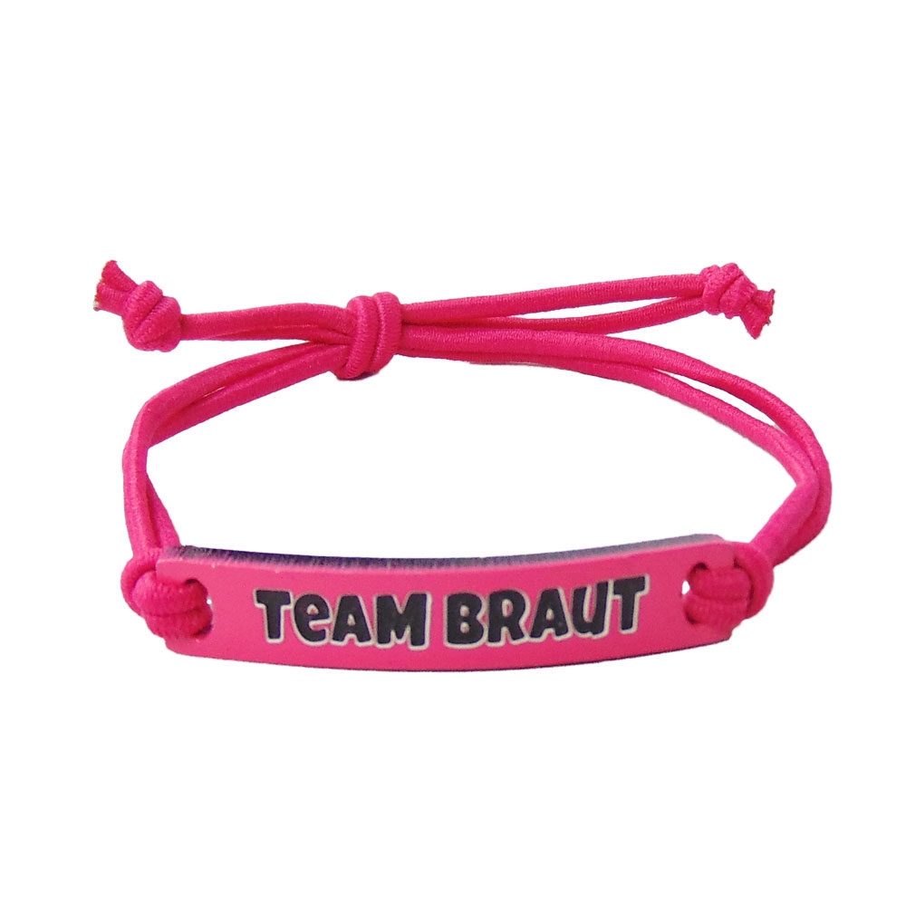 Pinkes JGA Schmuck-Armband mit Team Braut Schild