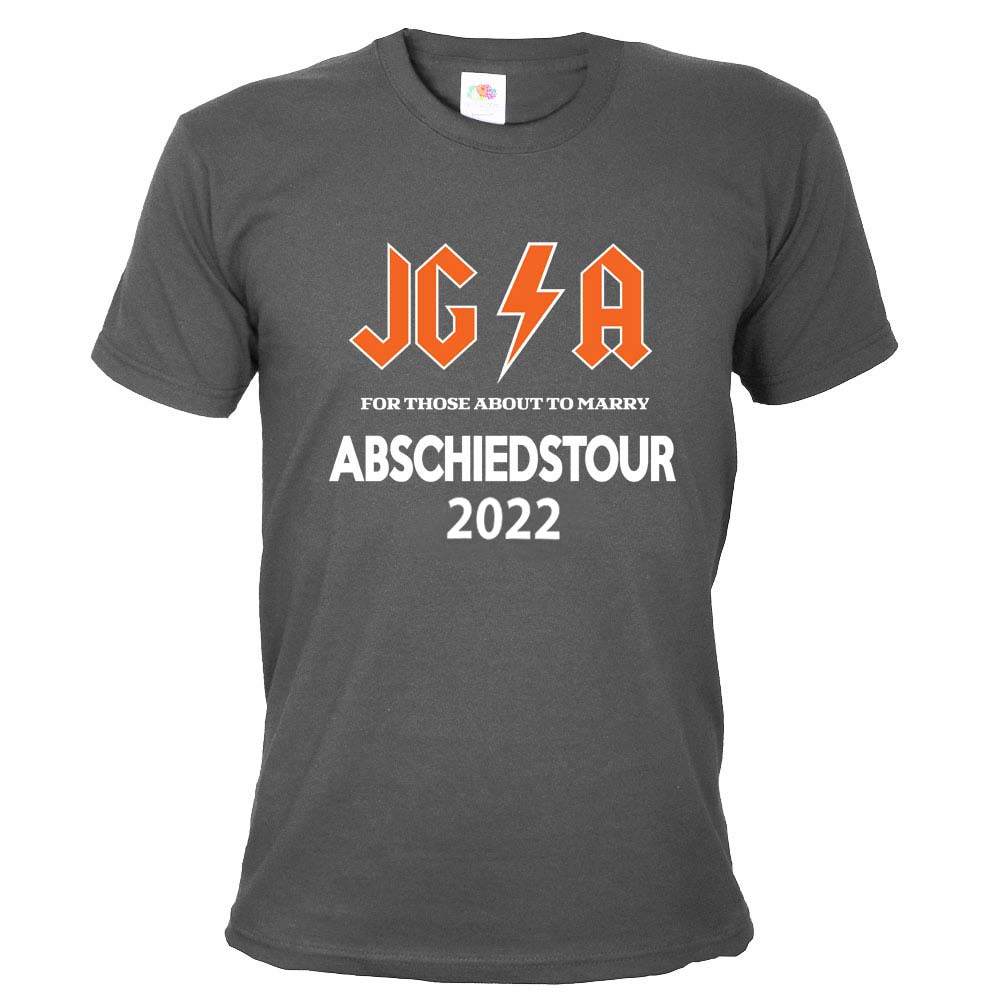 Graues Männer JGA-Shirt mit Hard Rock Abschiedstour-Motiv
