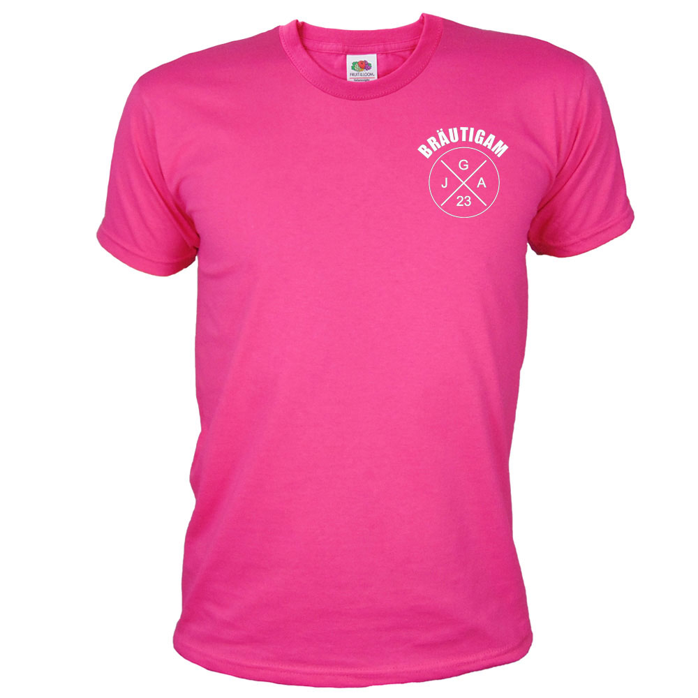Pinkfarbenes Bräutigam JGA-Shirt mit Brustlogo - Jahreszahl 2023