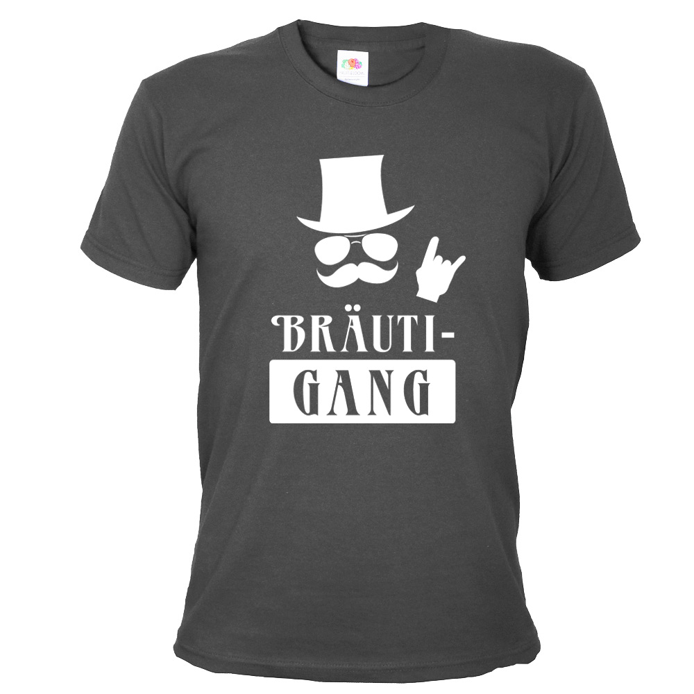 Graues JGA Herren-Shirt mit Bräuti-Gang Aufdruck
