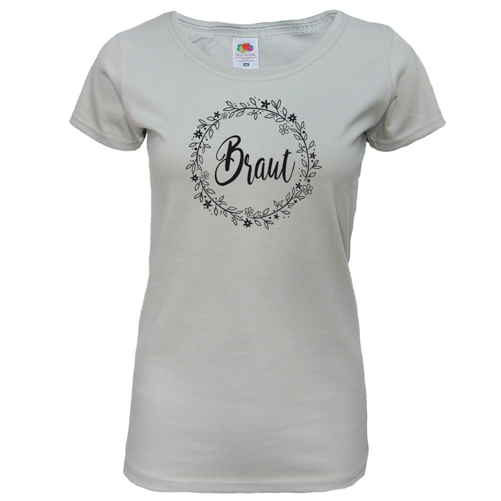 Hellgraues JGA Braut-Shirt mit Blumen-Motiv