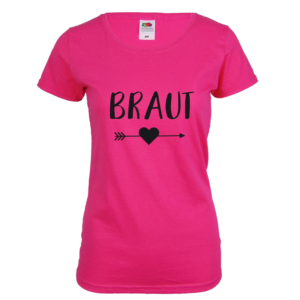 Pinkfarbenes Braut JGA-Shirt mit schwarzem Herz und Pfeil-Aufdruck